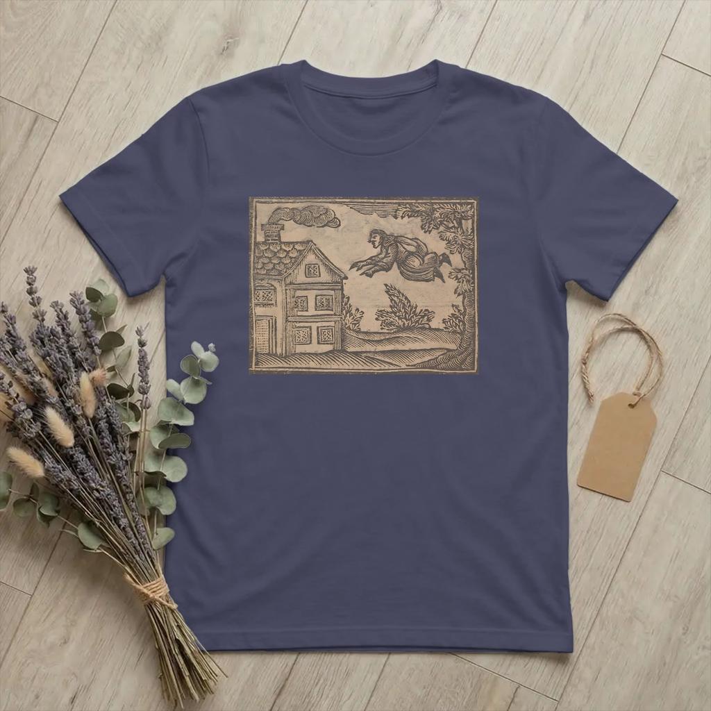 18th Century European Woodcut Prints T Shirt Unisex 100 Cotton Humor TShirt Crew Neck Flying Witch Tee Shirt merchandise Original
