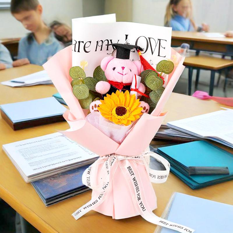 1 шт. Подарок на выпускной Подсолнух, ручная вязка, имитация цветка, букет цветов, мыло, цветок, реквизит для фотосъемки, декор для вечеринки в виде медведя-доктора