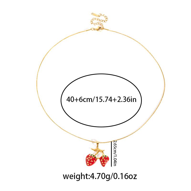 DIEYURO 316L Stainless Steel Pink Red Enamel Strawberry Pendant Necklace For Women New Trend Fashion Neck Chain Jewelry Gift