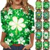 Женский круглый вырез, рукав 3/4. Топ с принтом ко Дню Святого Патрика