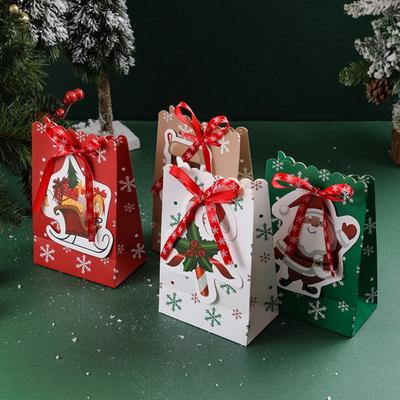 Чехол для упаковки печенья с ручкой Санта-Клаус Подарочная коробка из крафт-бумаги Рождественские подарочные пакеты с изображением лося