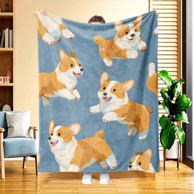 1pc of Cartoon Dog Pattern Flannel Blanket, High-definition Digital Printing, All-season Use, Cooling Blanket, Skin-friendly Soft 100% Polyester, the