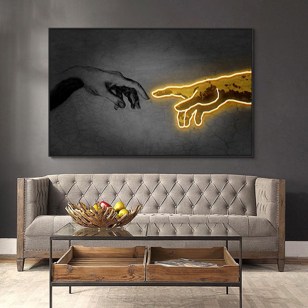 Настенное искусство «Создание Адама Неона», ручная картина на холсте, домашний декор, современные постеры и принты, модульные картины Cuadros для гостиной