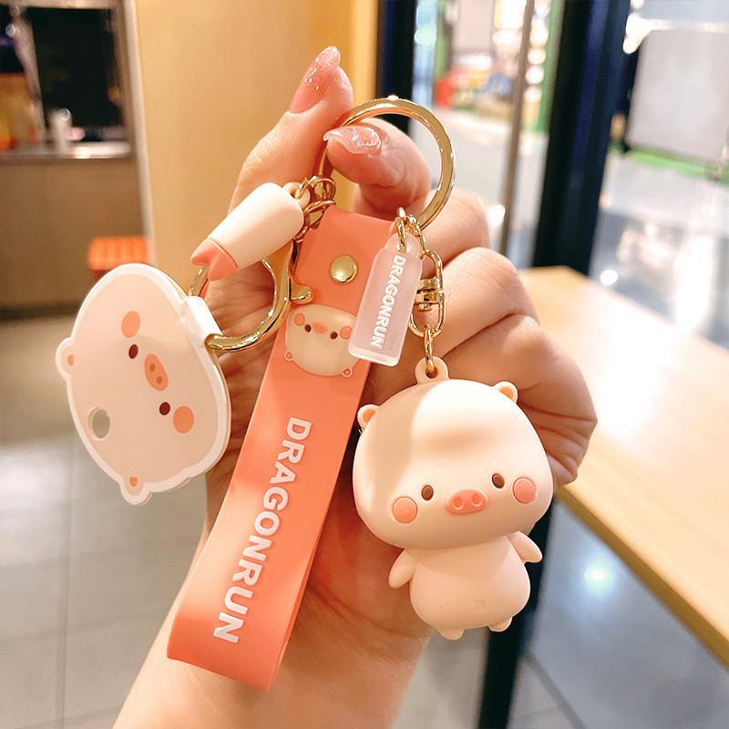 Adorable Cartoon Pig Keychain Cute And Creative Soft Rubber Key Accessory For Bags And Cars