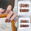 10Pcs Blue Brown Crushed Diamond Champagne Glitter Press On Nails High End Fake Nail Art Stickers Elegant Temperament