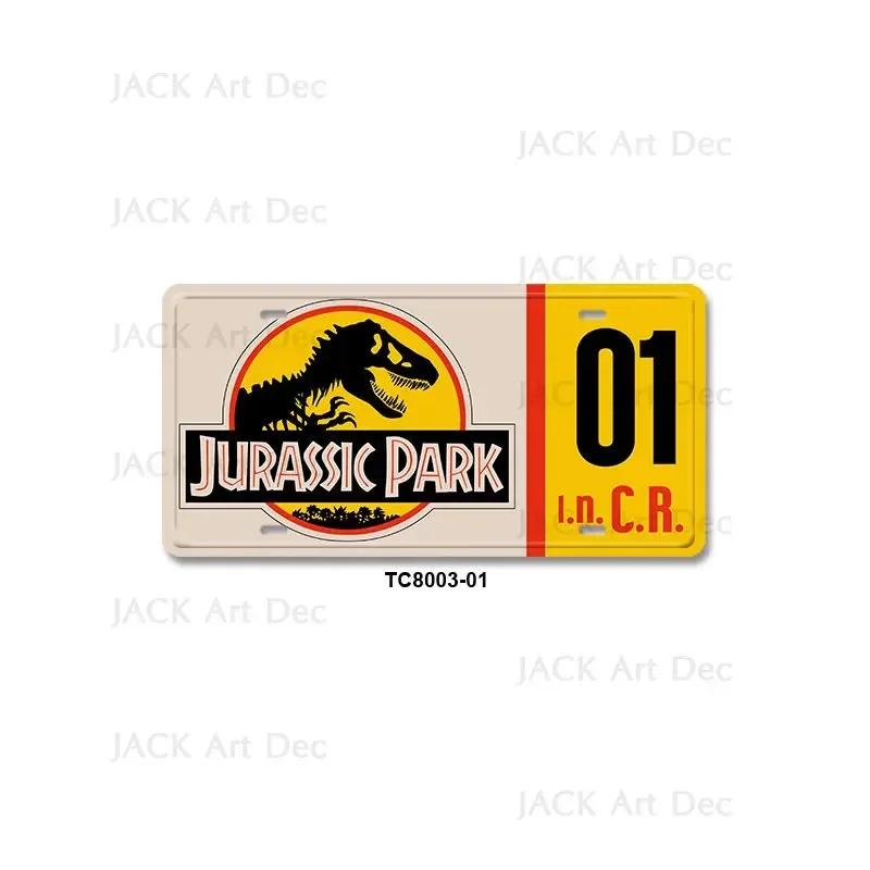 Classic Film Jurassic Park Metal Print License Plate 15x30cm Tin Sign Vintage Wall Plaque Decor for Garage Bar Dinosaur Poster