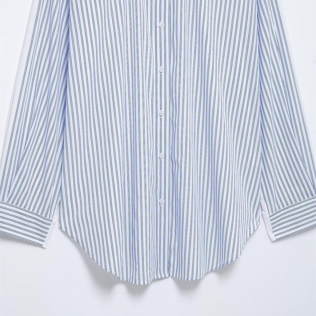 Весна 2025 Женская Универсальная Рубашка в Полоску Пэчворк