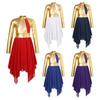 Kids Girls Long Sleeve Bronzing Cloth Asymmetrical Lyrical Dance Dress Ballerina Ballet Dancewear Performance Costumes