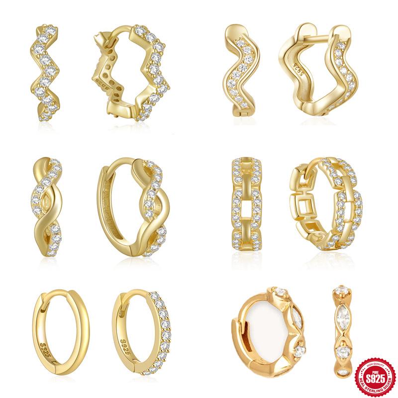 S925 Sterling Silver Fashion Ins Wind Single Row Wave Diamond Earrings Earrings Earrings Earrings