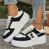 Thick Bottom Women 2025 Autumn Round Toe Stitching Decoration Lace Up Sneakers Non Slip Sports Shoes Zapatillas De Mujer