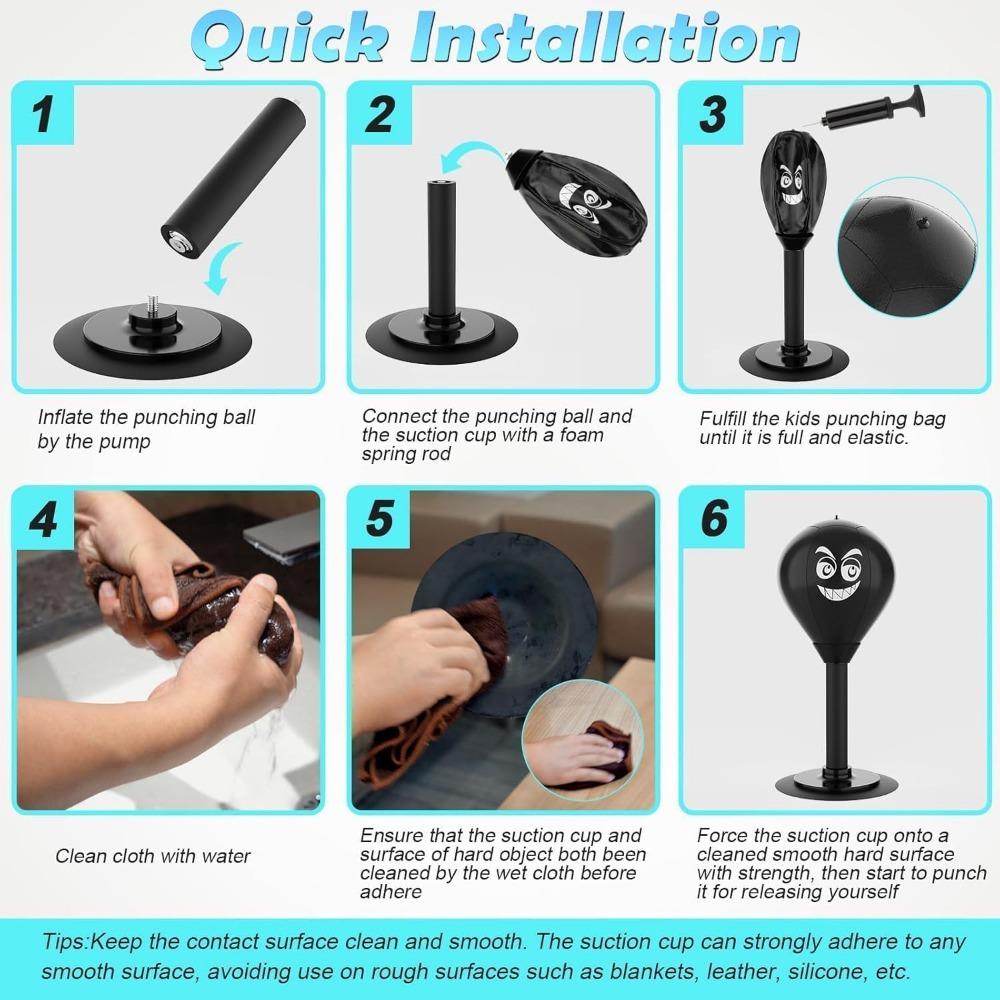 Stress-relieving Desktop Boxing Ball, Black Faux Leather Material, Suction Cup Base, Relieves Stress, Fun Gift, Office Desk Toy.