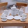 Миниатюрные аксессуары для кукольного домика, миниатюрные вещи, реалистичная мини-посуда, набор чашек для чая, чайник, тарелки, фарфор, сделай сам, украшение для кухонной вечеринки
