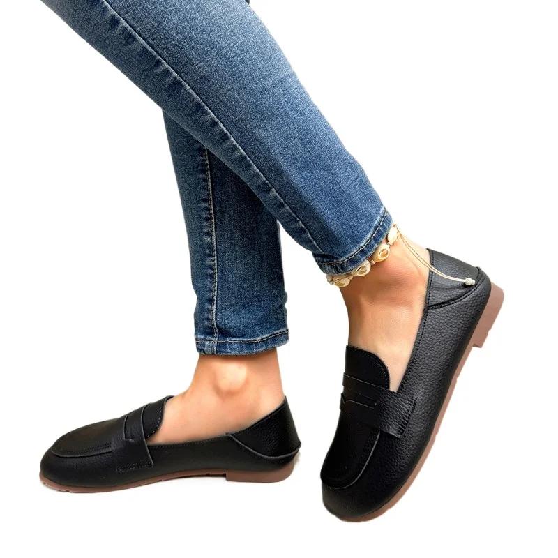 2024 Высококачественная обувь для женщин, женские туфли на плоской подошве, лаконичные повседневные туфли на плоской подошве, женские туфли с круглым носком и мягкой подошвой, большие размеры, женская обувь