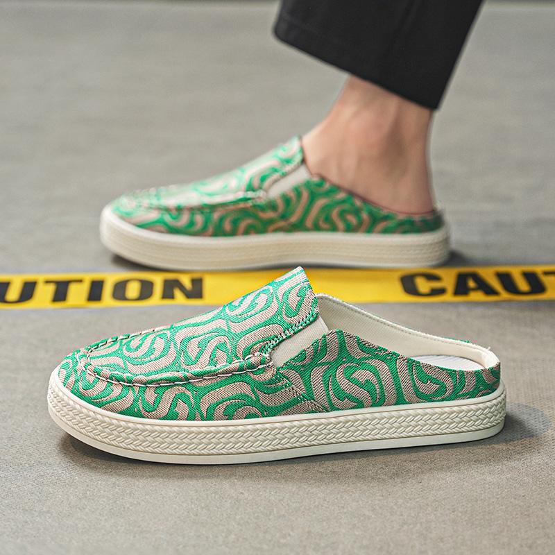Men's Canvas Slippers Summer New Outdoor Anti-slip Soft-sole Fashion Male Casual Slippers Party Sandals Joker Tide Half Slippers
