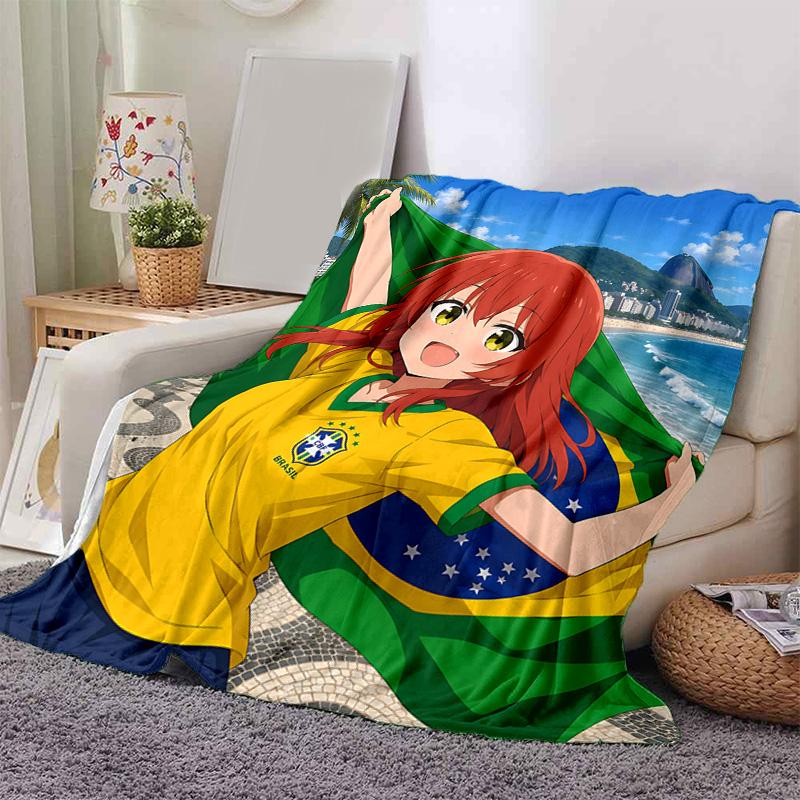 1pc Brazilian Soccer Fan Flannel Blanket Soft Warm Throw Blanket for Bedroom Living Room Bed Travel Camping Picnic Gift. MT71501106