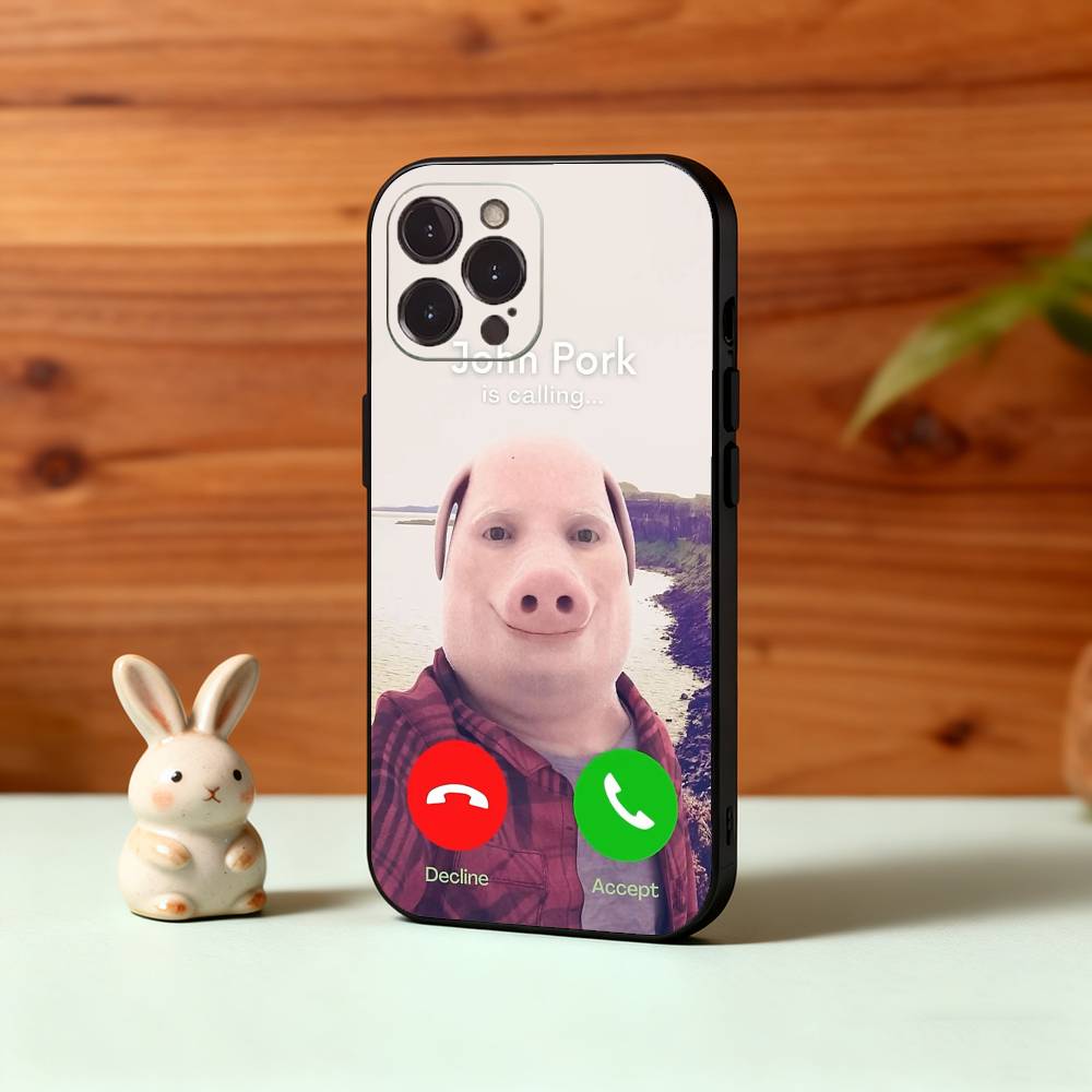 J-John P-Pork is C-Calling Answer Call Phone Case For iPhone17,16,15,14,13,12,Plus,Pro Max, 5G Others Soft Black Cover