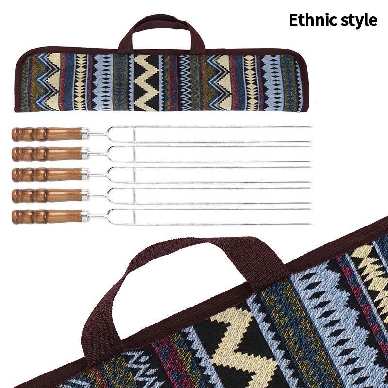 5 шт. вилка для барбекю на открытом воздухе с деревянной ручкой из нержавеющей стали, U-образная игла, вилка для пикника, длинные шампуры для гриля