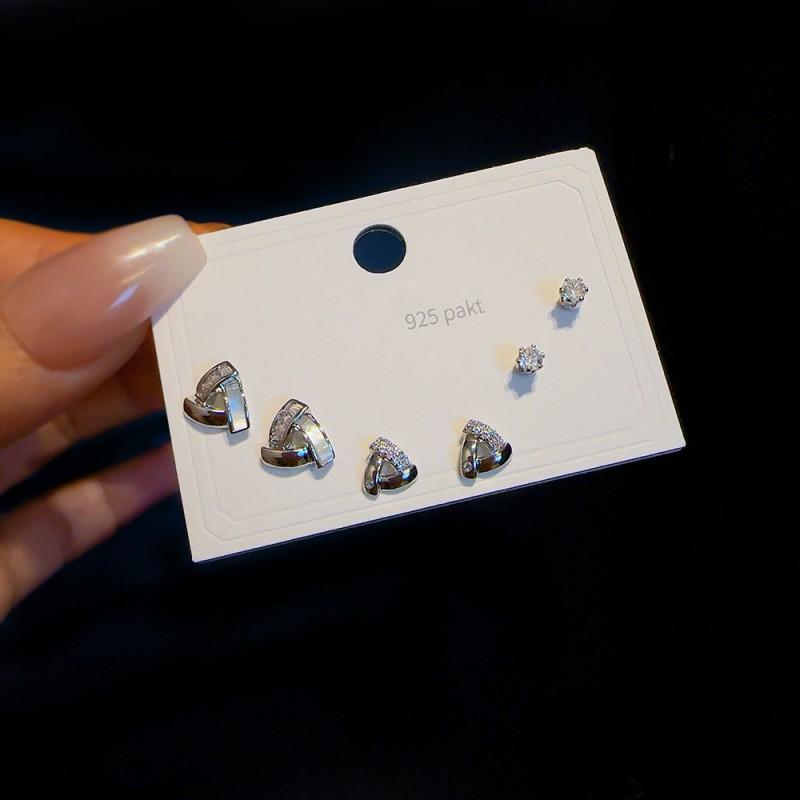 Delicate Mini Stud Earrings Set 3 Pairs Multi-Design Tiny Zircon Micro-Paved Ear Jewelry Women