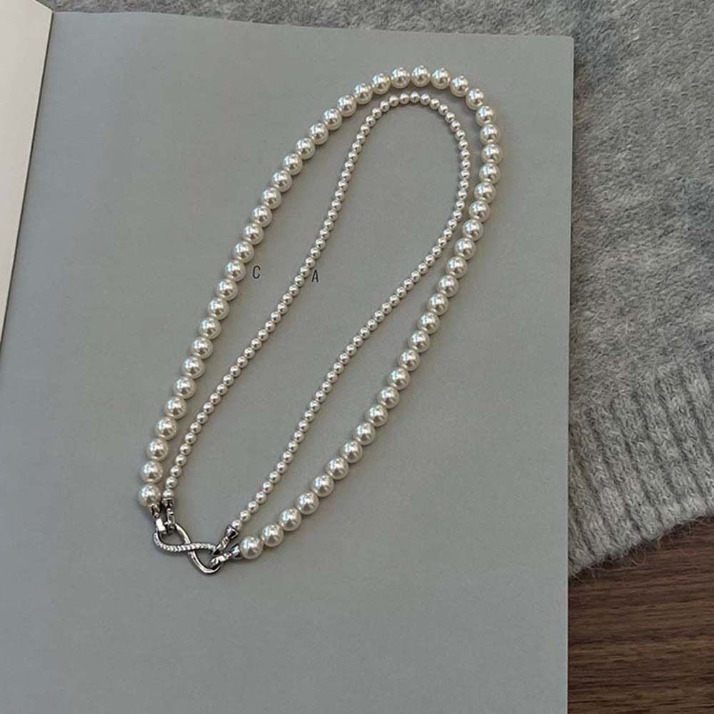 Korean Jewelry Pearl Necklace Double Layered Pearl Chain Choker Elegant Pearl Chain Beads Party