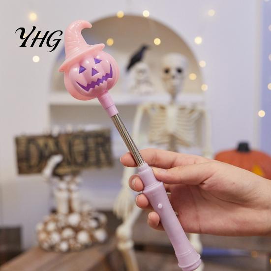 Spring Wobble Pumpkin Figurine Halloween Lighted Sticks, Glowing Lantern, Handheld Shaking Light Kids Holiday Party Favors with Witch Hat, LED Spooky