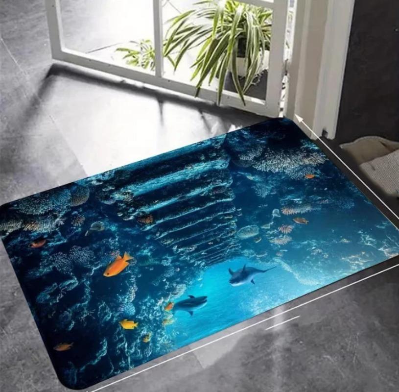 3D Ocean Paradise Doormat Dolphin Crocodile Hippo Tiger Pattern Non Slip Entrance Mat Wildlife Floor Rug Living Room Mat