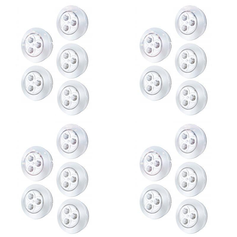 B-Est 20 Pack LED Battery-Powered Wireless Night Tap Press Lamp Stick-On Push Safe Lights For Hallway Kitchen Bedroom Silver