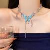 Корейская тяжелая промышленность синий кристалл бабочка ожерелье женское длинная кисточка нишевая высококачественная цепочка на ключицу шейная цепочка