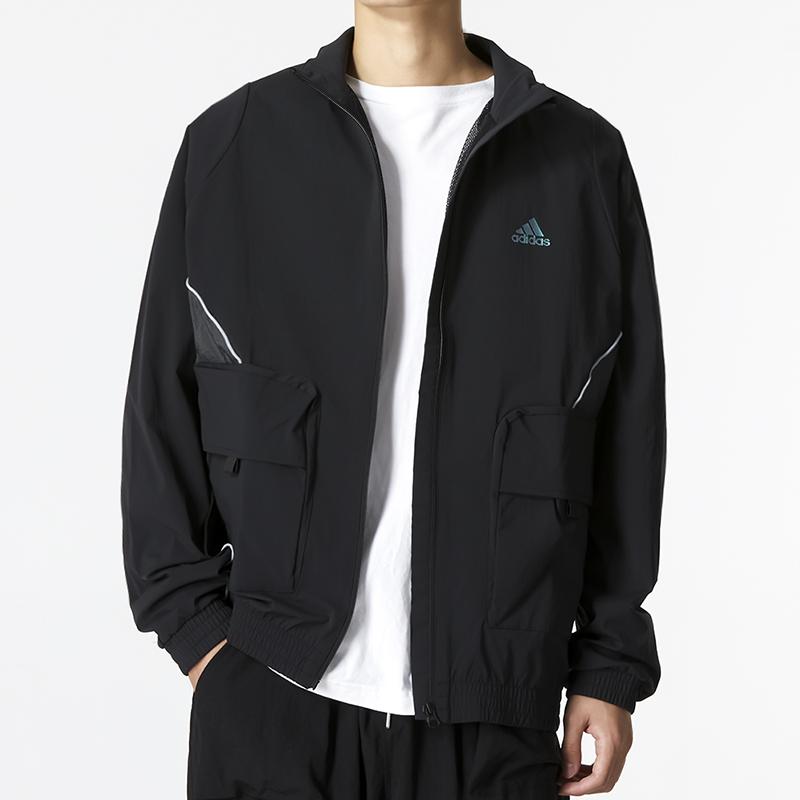 adidas Sport Essentials Тканая куртка с логотипом и воротником-стойкой Мужские куртки черные HM5144