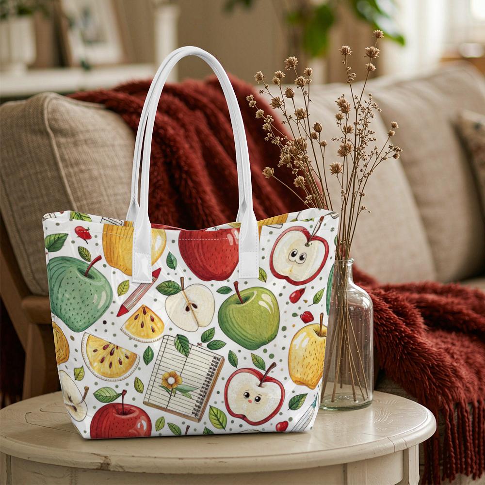 Cute Apple Print Tote Bag for Daily Shopping Carry Shoulder Bag Fashion Casual Handbag
