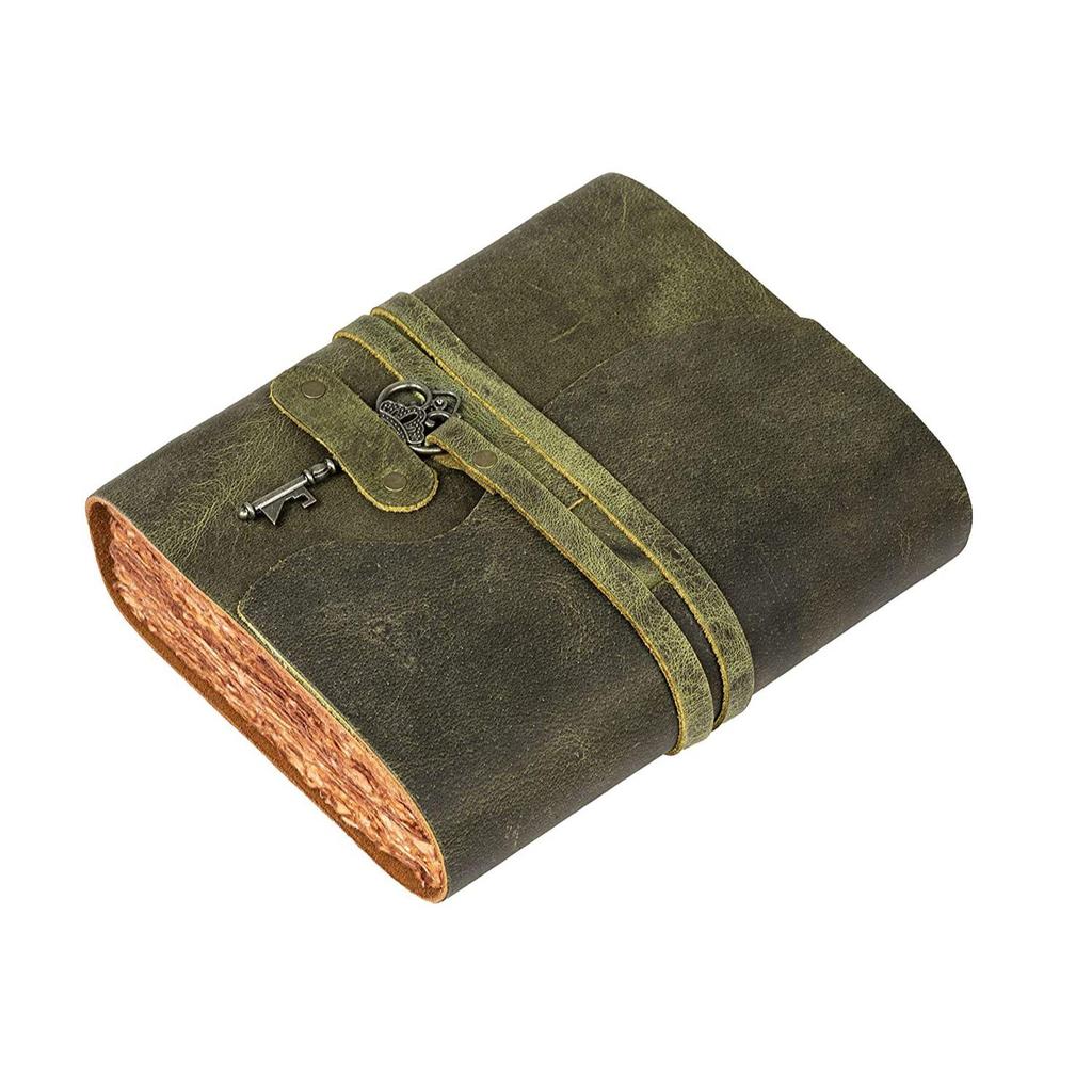 Винтажный кожаный дневник ручной работы - Винтажные страницы ручной работы - Старинная застежка на ключ - Зеленый цвет. Размер 6x4 дюйма
