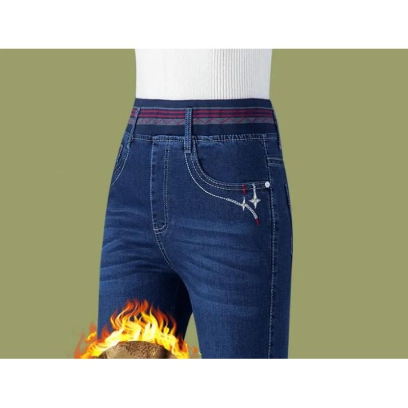 Женские зимние джинсы стрейч с плюшевой подкладкой, с высокой талией, толстые теплые джинсовые брюки, мамины джинсы-карандаш