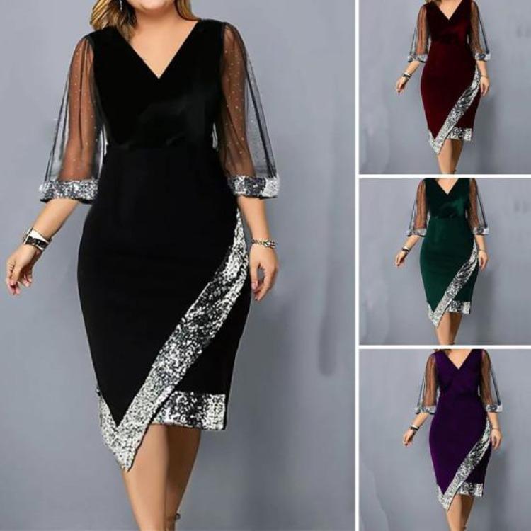 Elegant Plus Size Evening Party Dress 2024 Solid Color Polyester Dressing Up