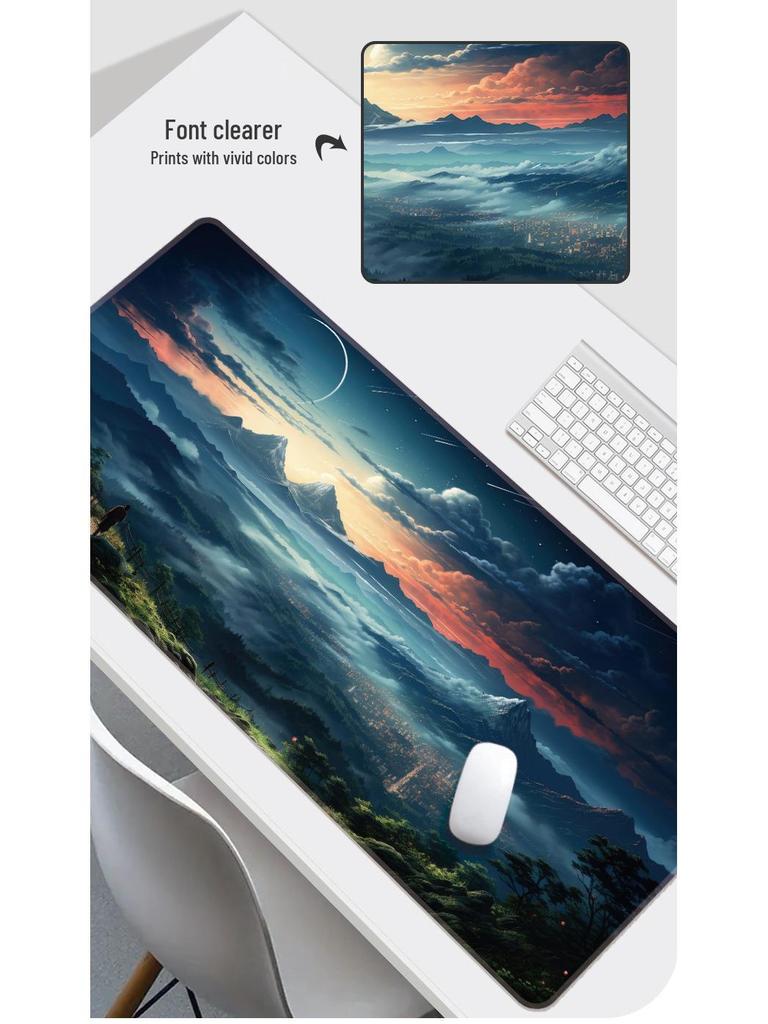 Extra Large Washable Mouse Pad - Aurora Landscape & Sunset Clouds Design, Thickened for Office and Gaming Desks
