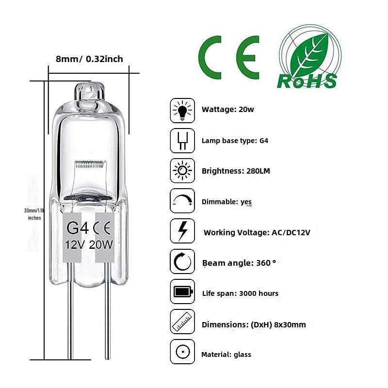 Галогенные лампы G4/G5.3 для ароматерапевтических ламп, 220 В/12 В, 20 Вт/35 Вт, двухконтактная хрустальная лампочка