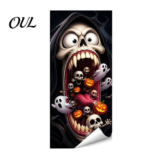 PVC Scary Patterns for Patio Halloween Wall Stickers Trash Can Decal Stickers, Spooky Skull Ghost Horror Weather Resistant Bin Wraps Holiday