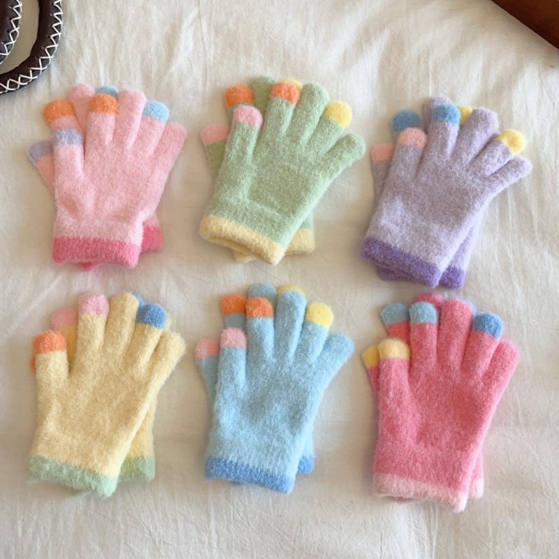 Winter Baby Girl Gloves Cute Bunny Flower Five Finger Separate Gloves for Toddlers Warm Anti-Cold Mittens for Infant