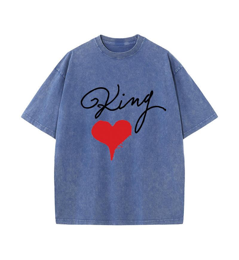 2025 Лето 100% хлопок стираный Old Craft свободная футболка большой размер О-образный вырез свободная мужская футболка с принтом King Letter