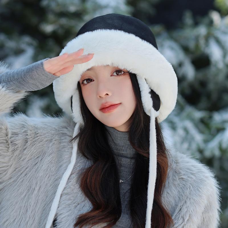 Женская теплая ветрозащитная плюшевая шляпа-горшок для женщин, шляпа из оленьей кожи и бархата для защиты ушей, подчеркивающая лицо, маленькая утолщенная шляпа-рыбак
