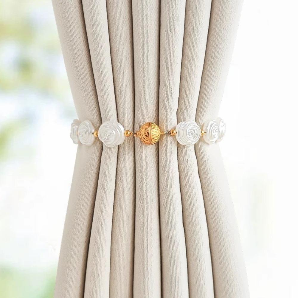 2Pcs Rose Flower Shape Curtain Tieback Shell Shape Magnetic Buckle Window Curtain Buckles Gold Silver Curtain Rope Holders