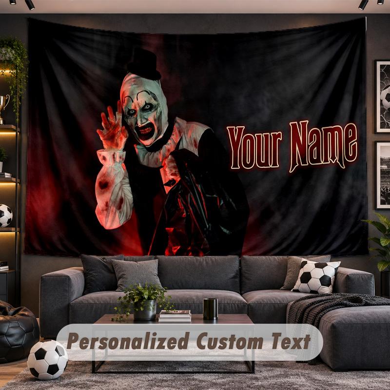 Terrifier Art the Clown Personalized Tapestry Support Custom Name, Wall Art Home Decoration