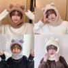 1Pc Cute Bear Ear Hat Scarf Gloves 3-In-1 Winter Warm Hedging Cap Women Windproof Plush Hat Scarf