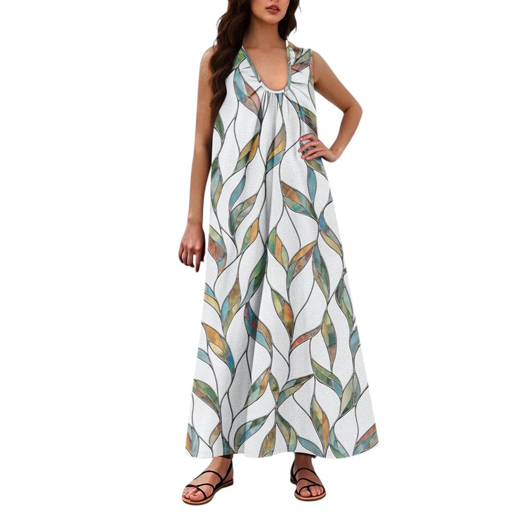 Женская Мода Повседневная А-силуэт Цветочный Принт Эффект Молотка Свободная Длинная Юбка с Карманами