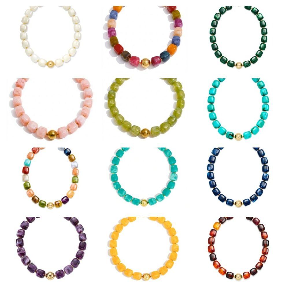 Square Bead Women Clavicle Chain Acrylic Sweater Chain Colorful Acrylic Necklace Ladies Gift