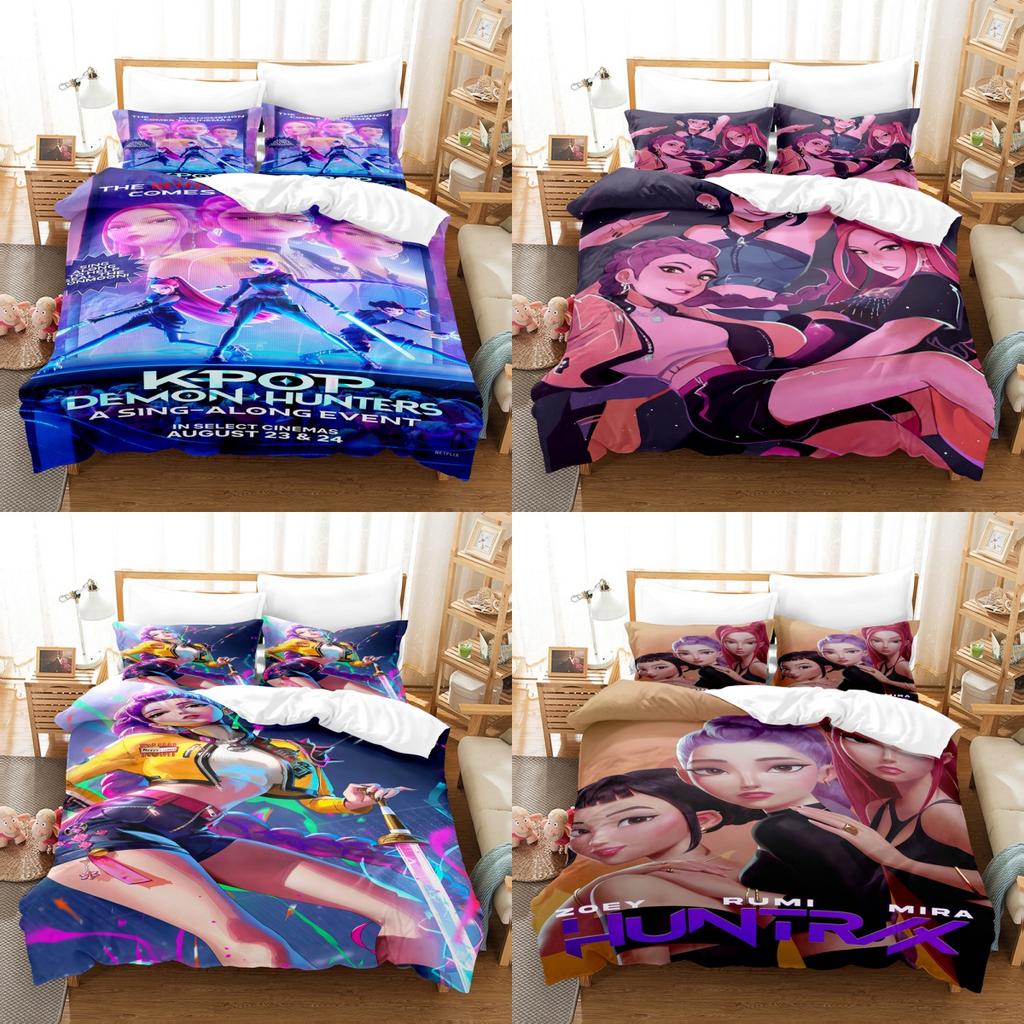 Cartoon D-Demon-Hunters Bedding Set K-POP Duvet Cover Set Soft Single Twin Size Home Decor Birthday Gift Four Seasons Home Decor