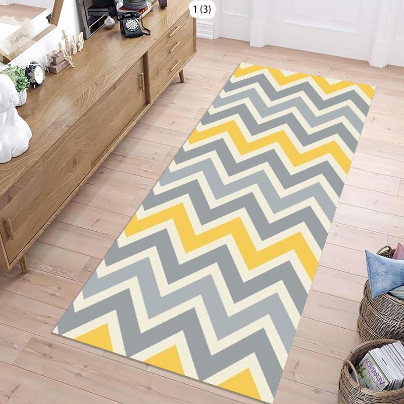 Black White Herringbone Pattern Runner Rug Zigzag Geometric Design Floor Mat Modern Minimalist Style Soft Non-Slip Carpet