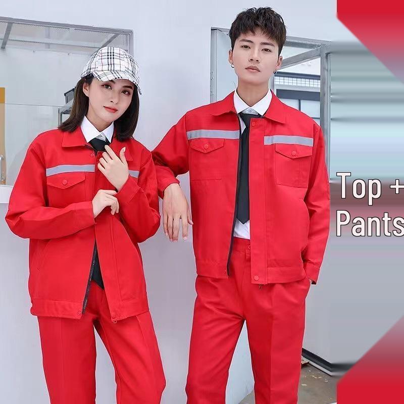 Men's Reflective Long-Sleeve Workwear Set - Durable Auto Repair Attire for Spring & Autumn