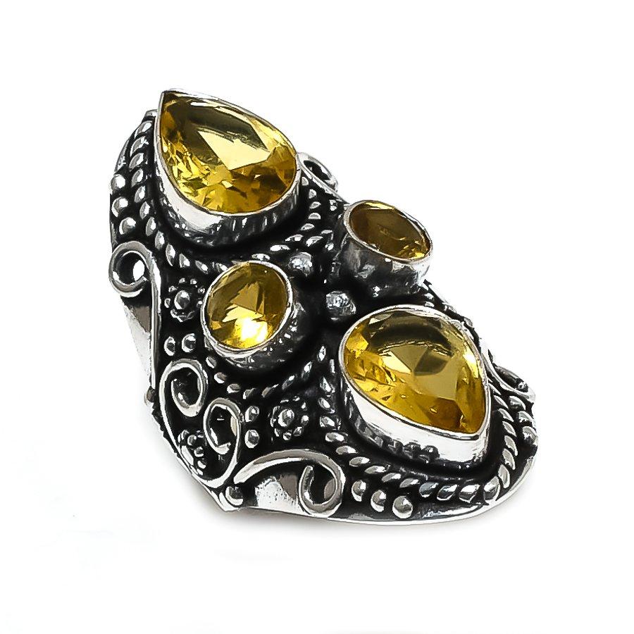 Citrine Gemstone 925 Sterling Silver Jewelry Ring Size 6