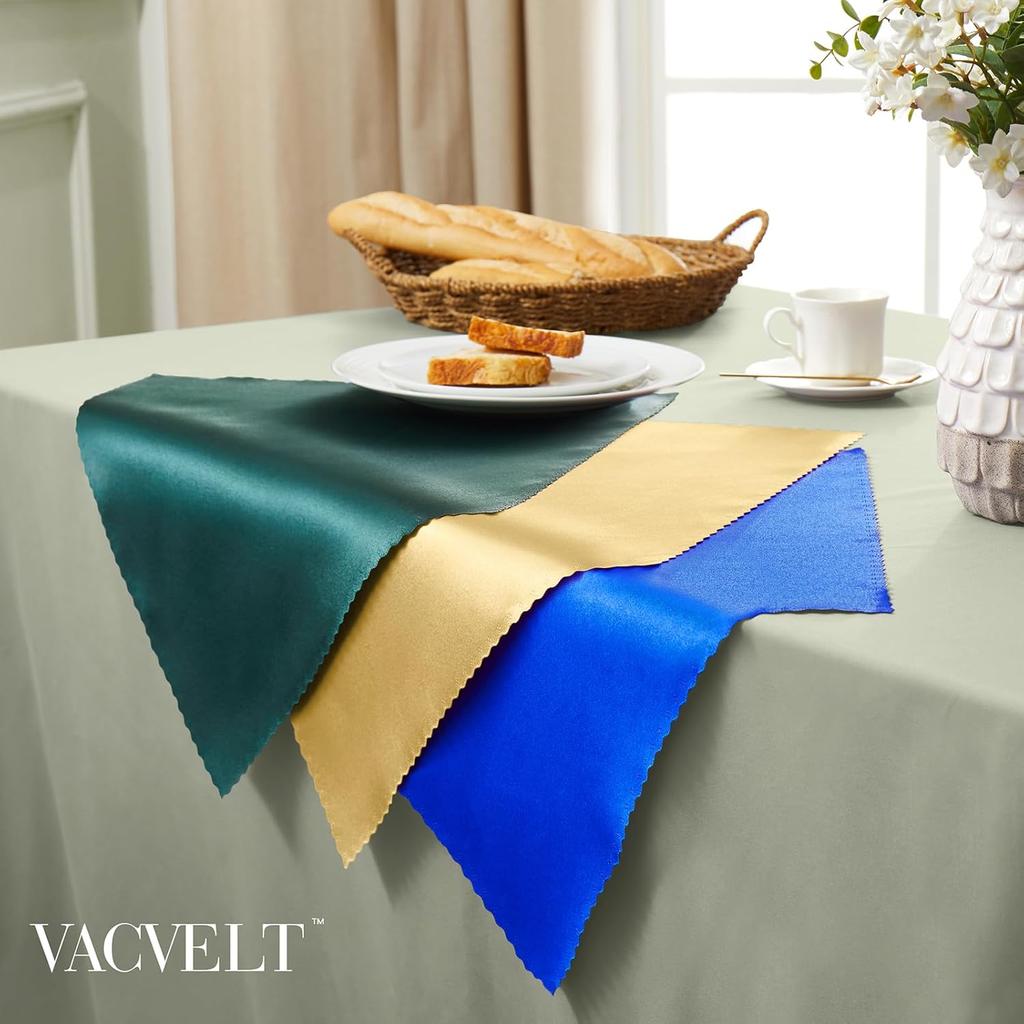VACVELT 12 Pack Gold Satin Napk 12x12 Inch Wedding Napk, Scalloped Elegant Dinner Napk Square Table Napk Decor, Silky Satin Cloth Napk for Restaurant