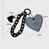 Leather Love Chain Keyring Pure Black Love Heart Key Ring Love Heart Shaped Keychain  Bag Hanging