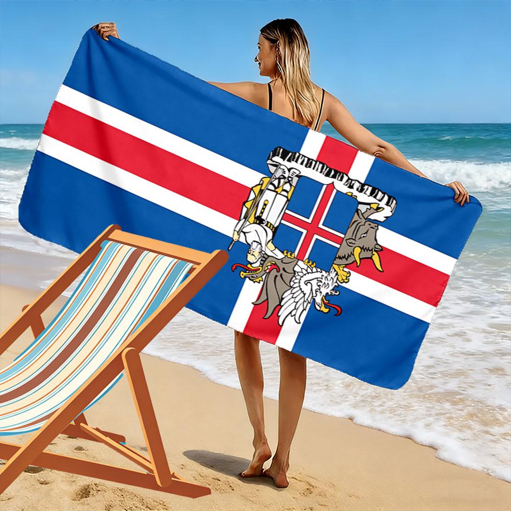 Large Beach Towel with Iceland Flag with National Emblem, Quick Dry Microfiber, Soft and Durable, for Beach Pool Travel